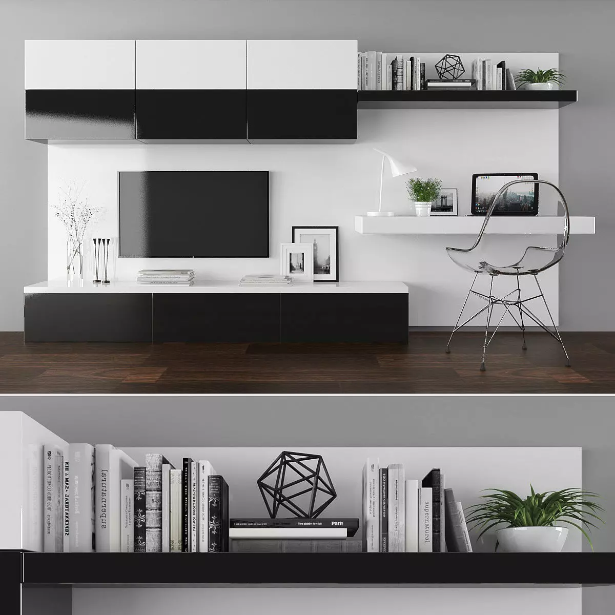 Tv stand and workplace Low-poly 3D model_0