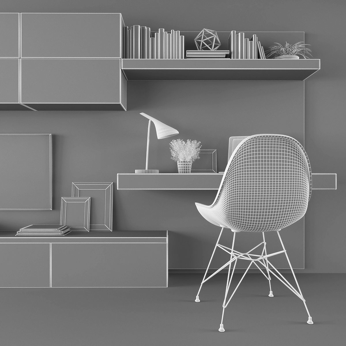Tv stand and workplace Low-poly 3D model_2