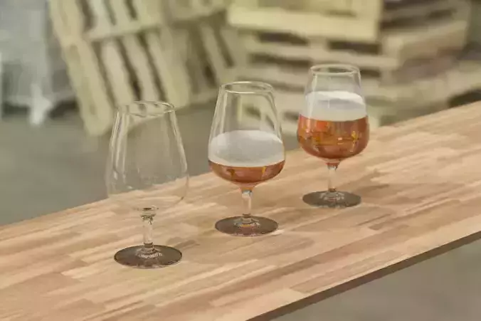 Stylish beer glass with variable levels of liquid and foam