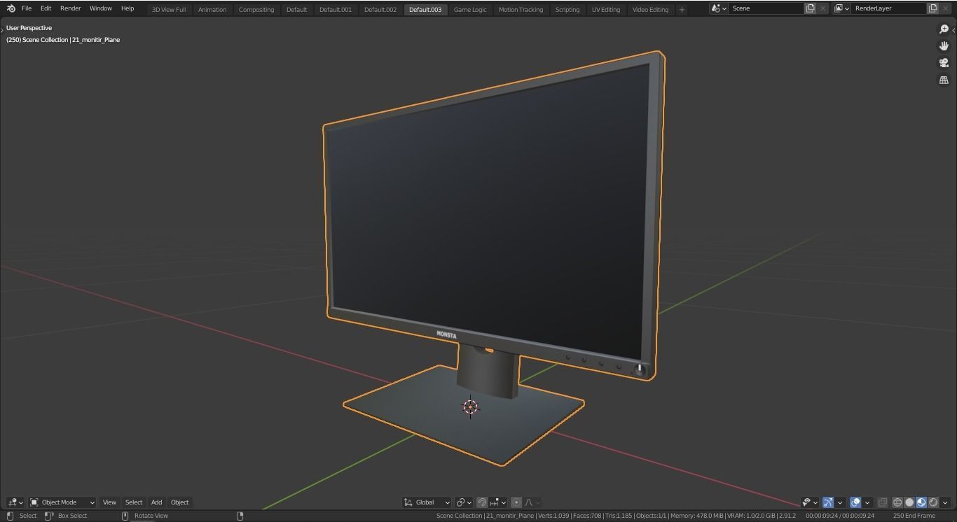 dell P2217H 21 inch monitor Low-poly 3D model_12