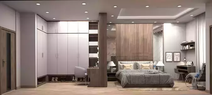 modern bedroom 3d model Low-poly 3D model