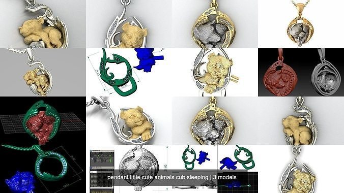 pendant little cute animals cub sleeping 3D Model Collection