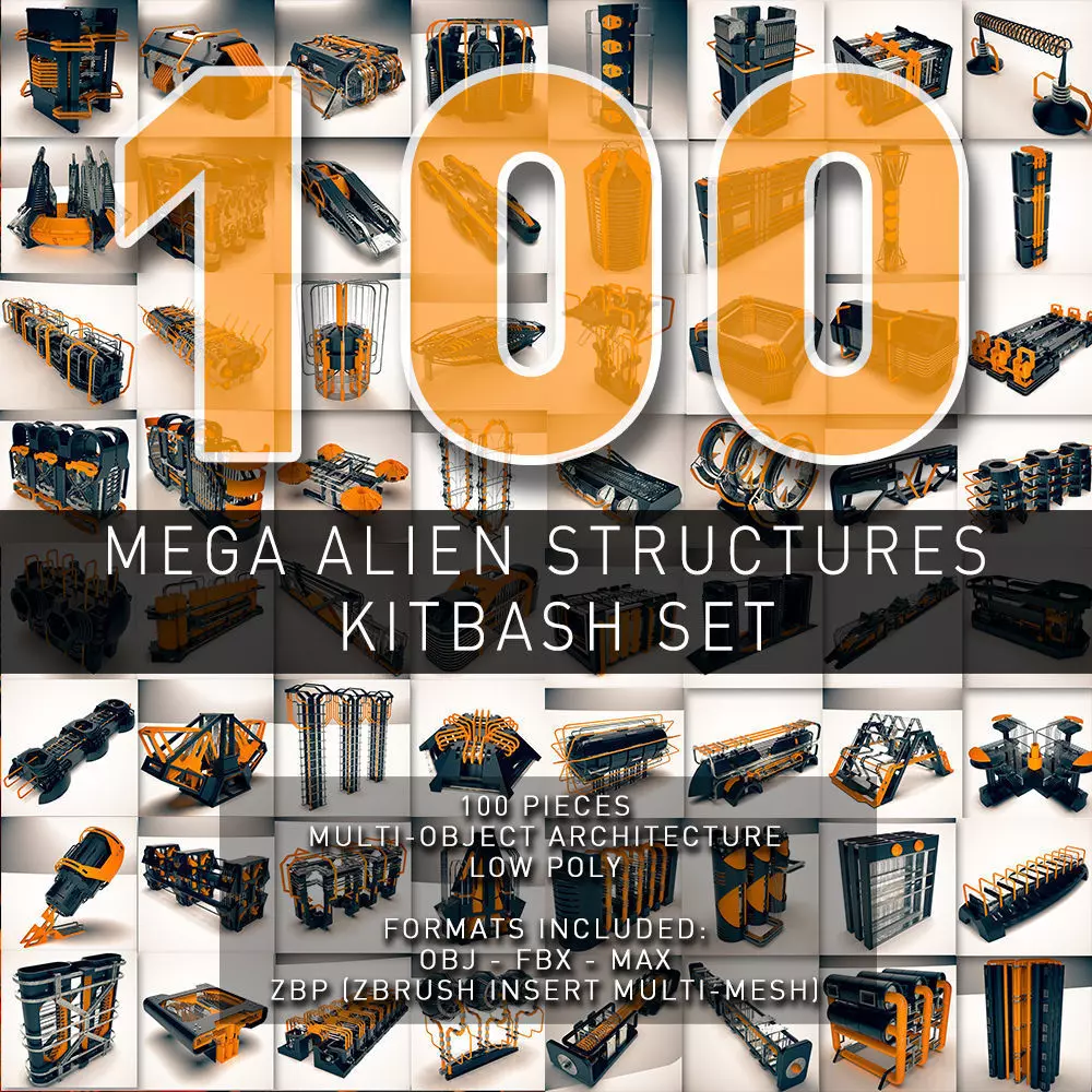 Mega Alien Structures - 100 Models Kitbash Set 3D model_0