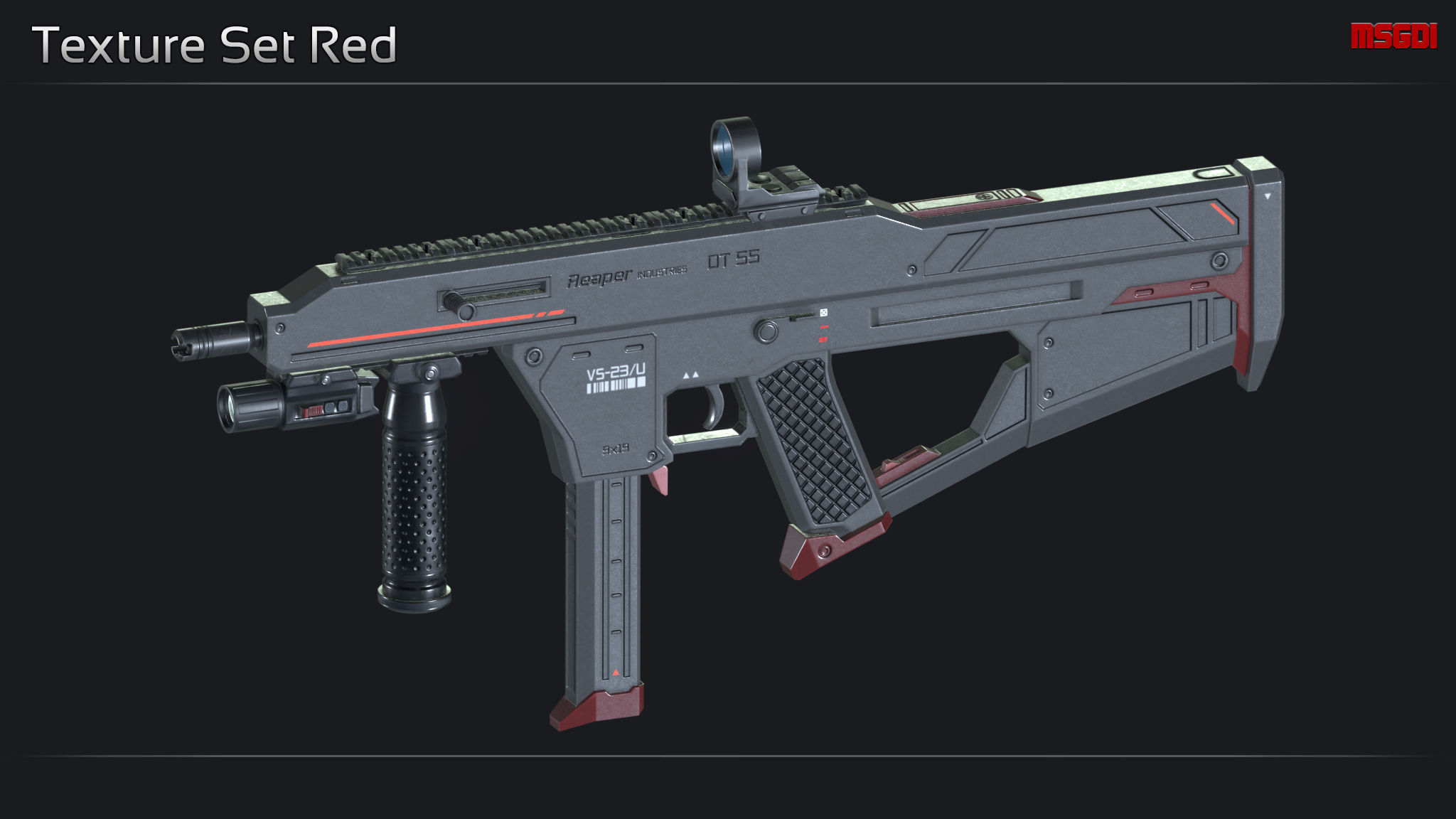 Scifi Submachinegun DT 55 Low-poly 3D model_13