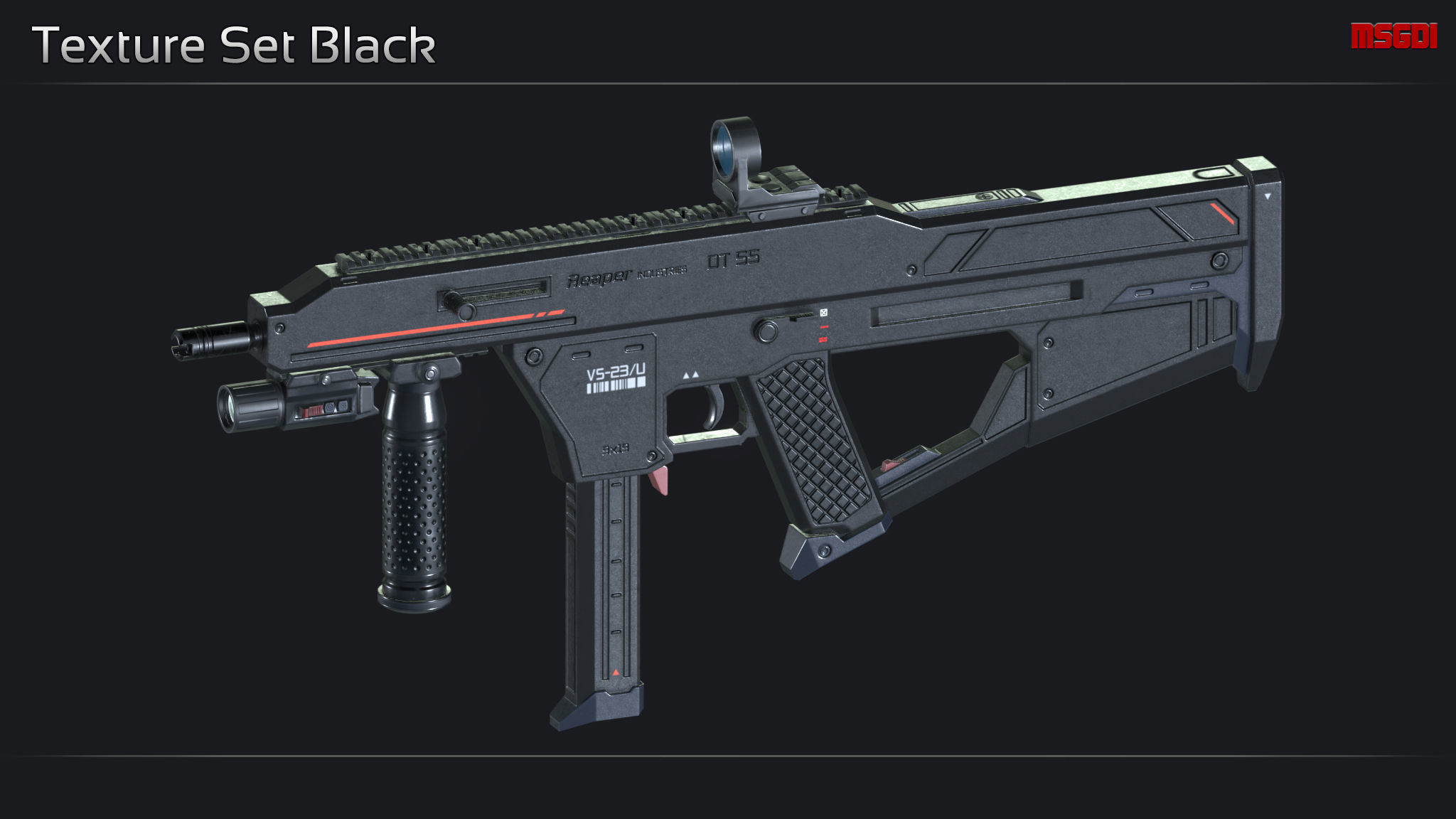 Scifi Submachinegun DT 55 Low-poly 3D model_10