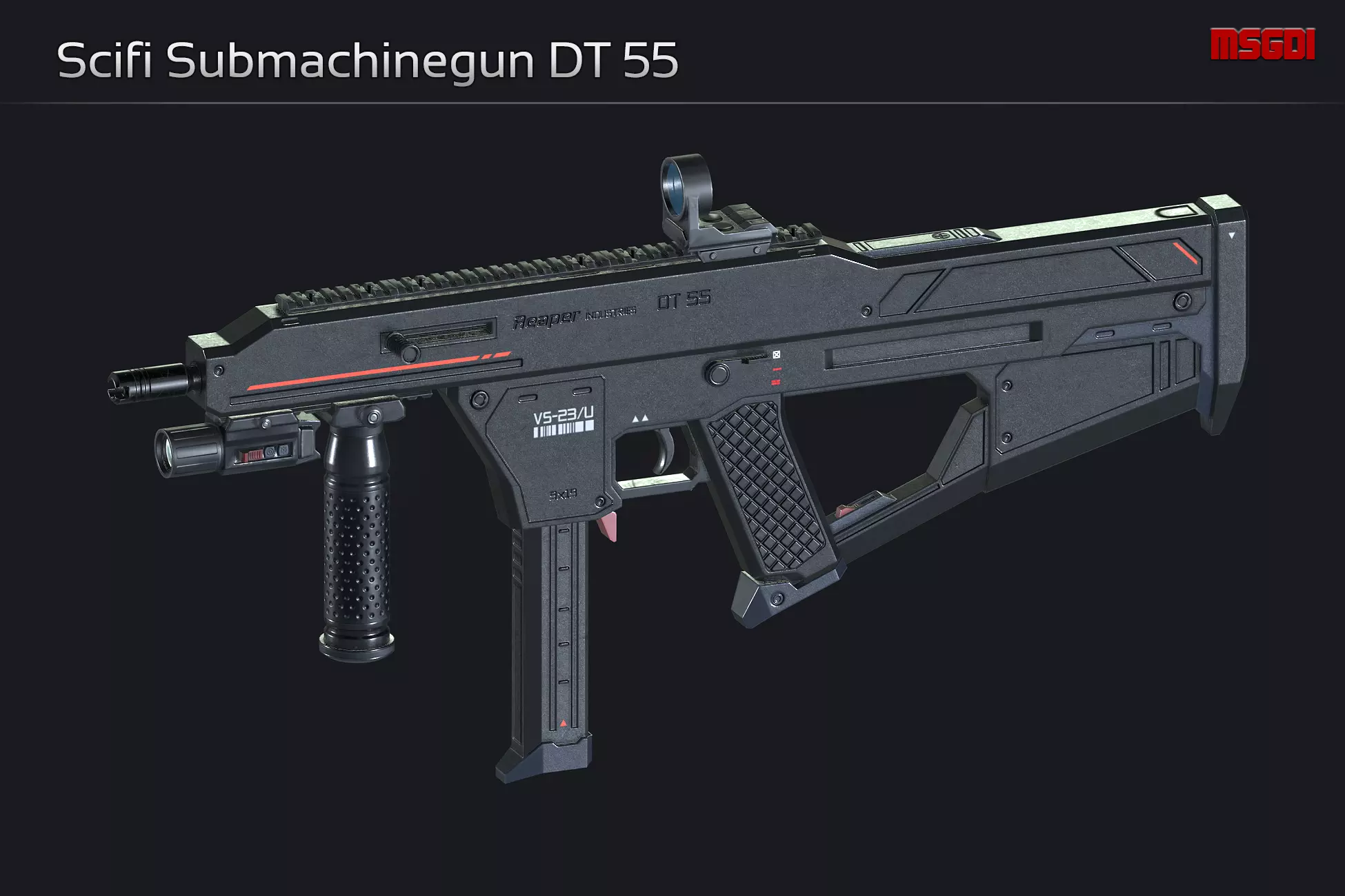 Scifi Submachinegun DT 55 Low-poly 3D model_0