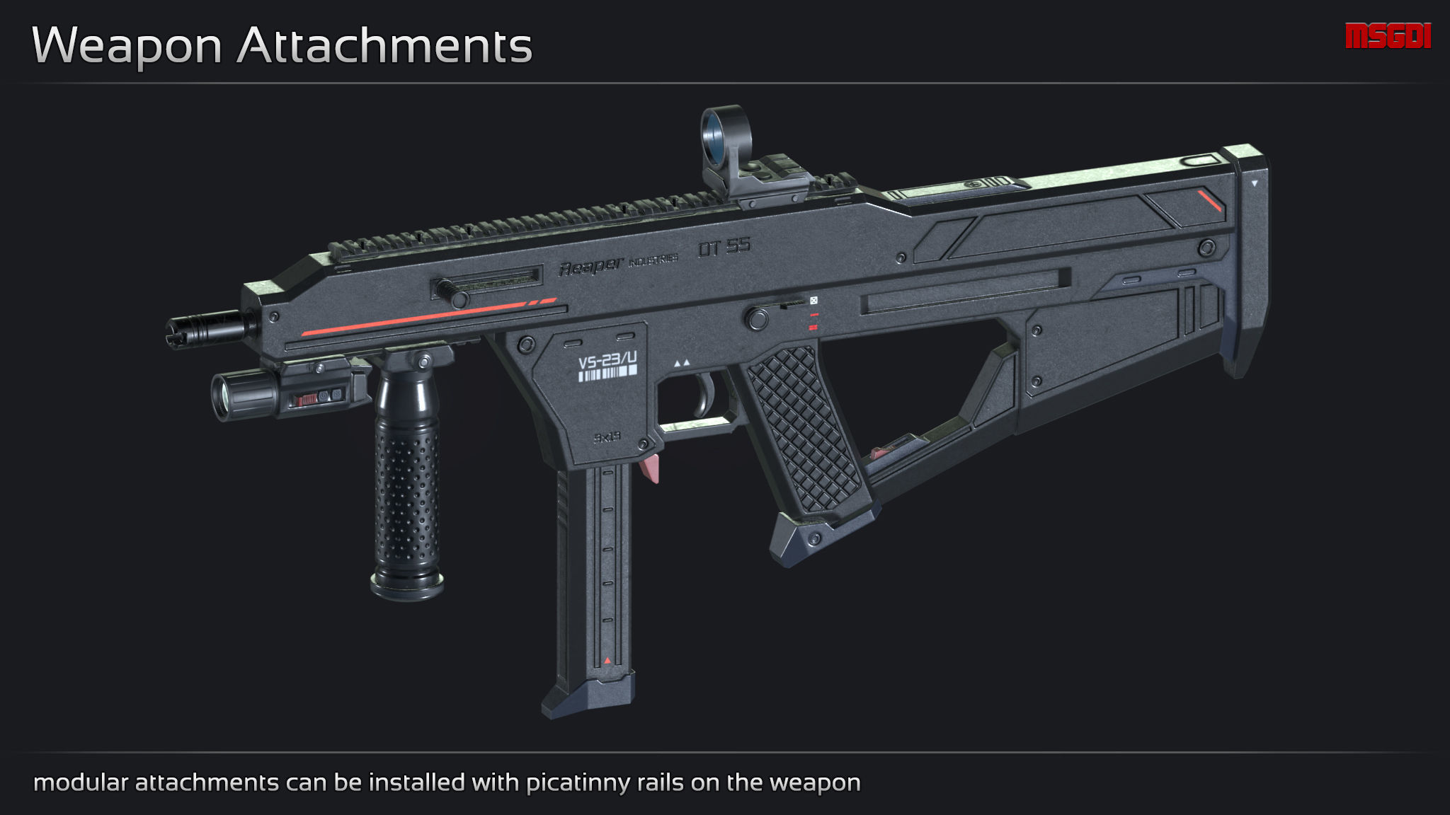 Scifi Submachinegun DT 55 Low-poly 3D model_5