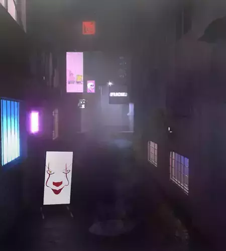 Lane with five buildings