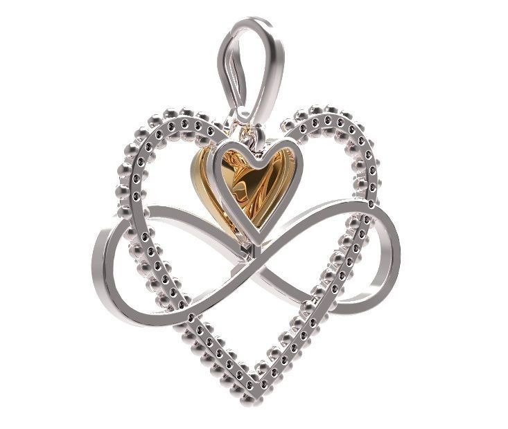 Pendant infinity with gold and silver heart 3D print model_6
