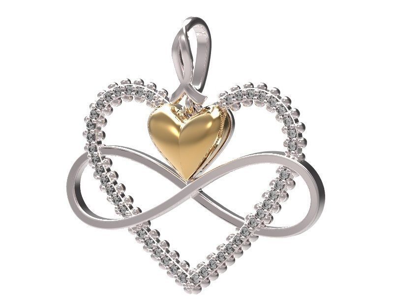Pendant infinity with gold and silver heart 3D print model_2