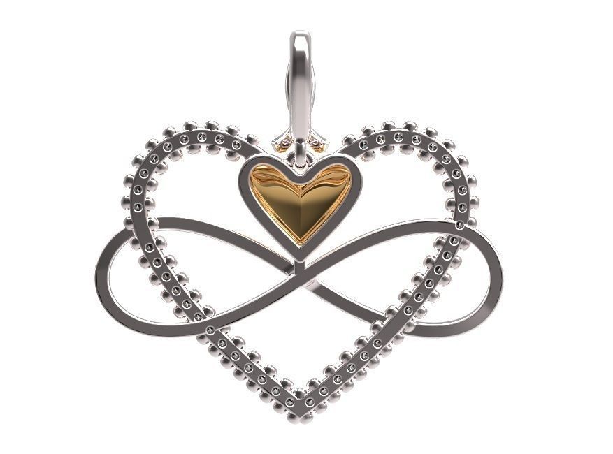 Pendant infinity with gold and silver heart 3D print model_5