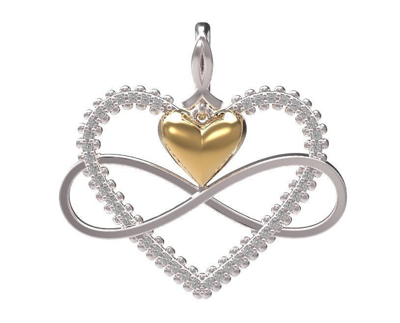 Pendant infinity with gold and silver heart 3D print model_1