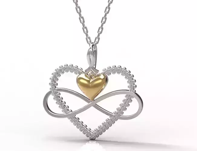 Pendant infinity with gold and silver heart