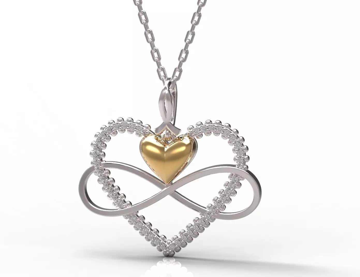 Pendant infinity with gold and silver heart 3D print model_0