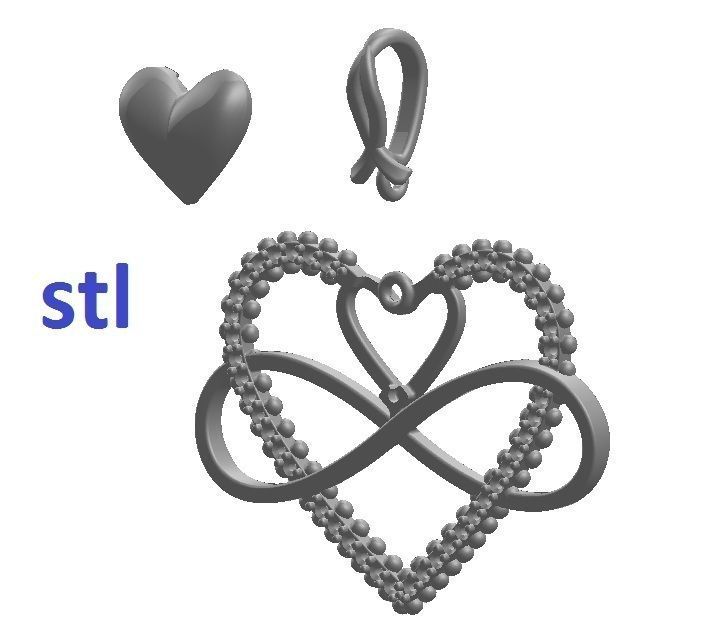 Pendant infinity with gold and silver heart 3D print model_7