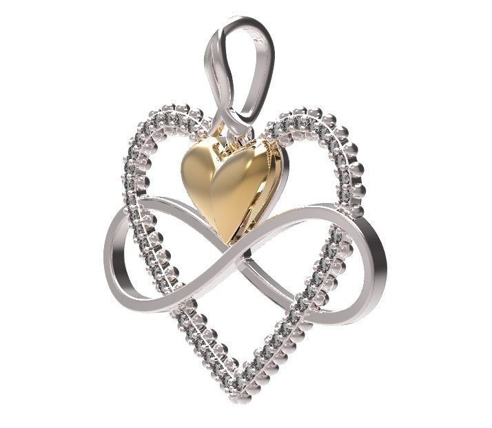 Pendant infinity with gold and silver heart 3D print model_3