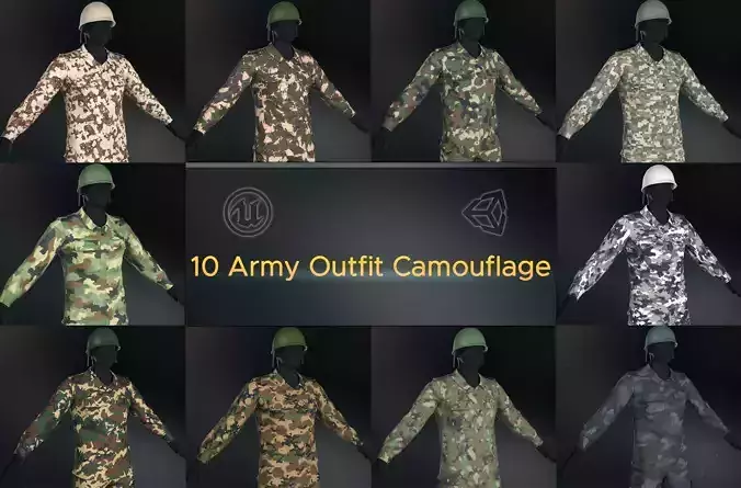 10 Army Outfit Camouflage  Low-poly 3D model