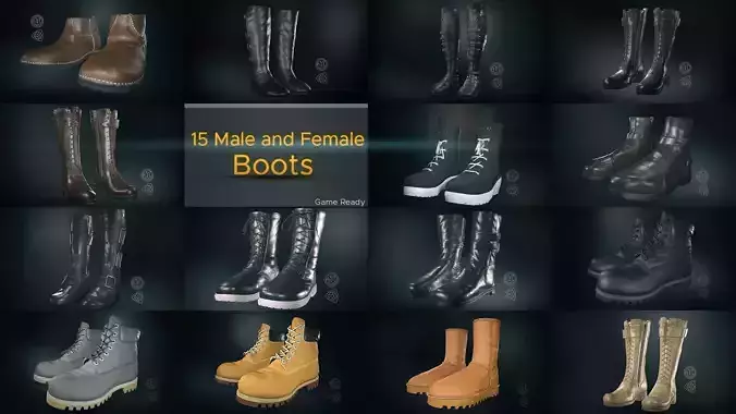 15 Male and Female Boots 3D Model Collection