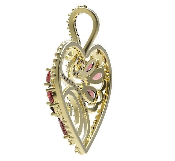 Pendant heart with garnets and diamonds 3D print model_2