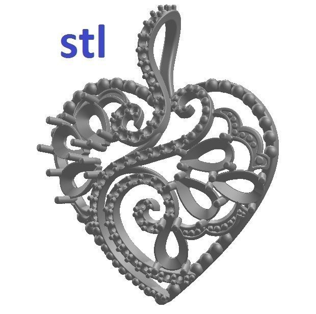 Pendant heart with garnets and diamonds 3D print model_7