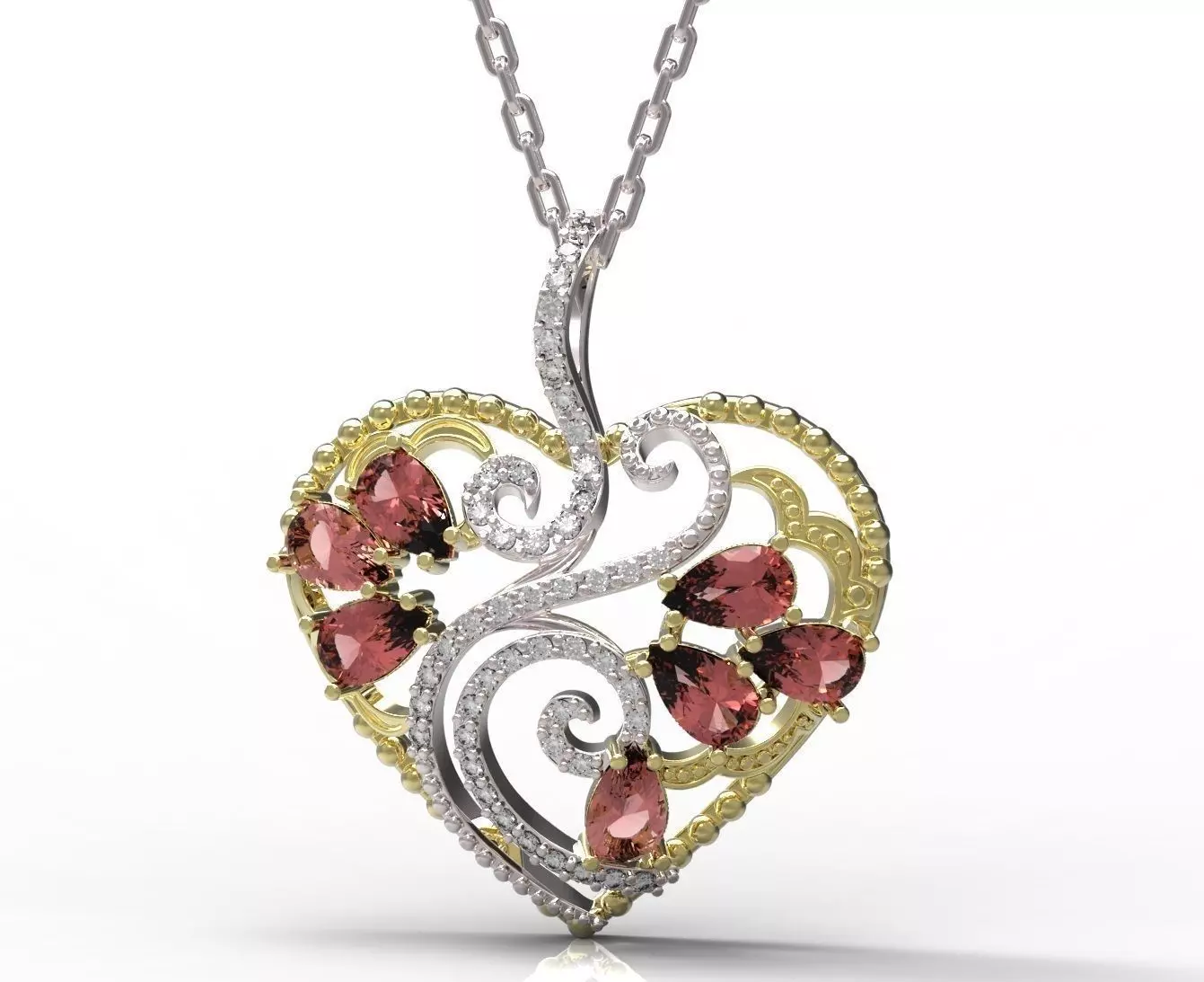 Pendant heart with garnets and diamonds 3D print model_0