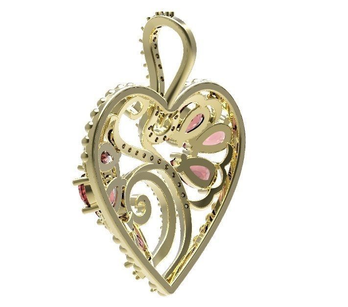 Pendant heart with garnets and diamonds 3D print model_4