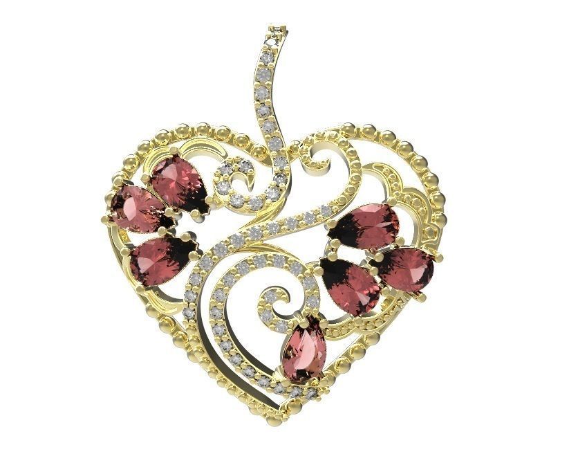 Pendant heart with garnets and diamonds 3D print model_1