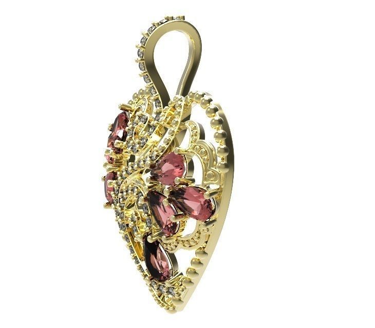 Pendant heart with garnets and diamonds 3D print model_3