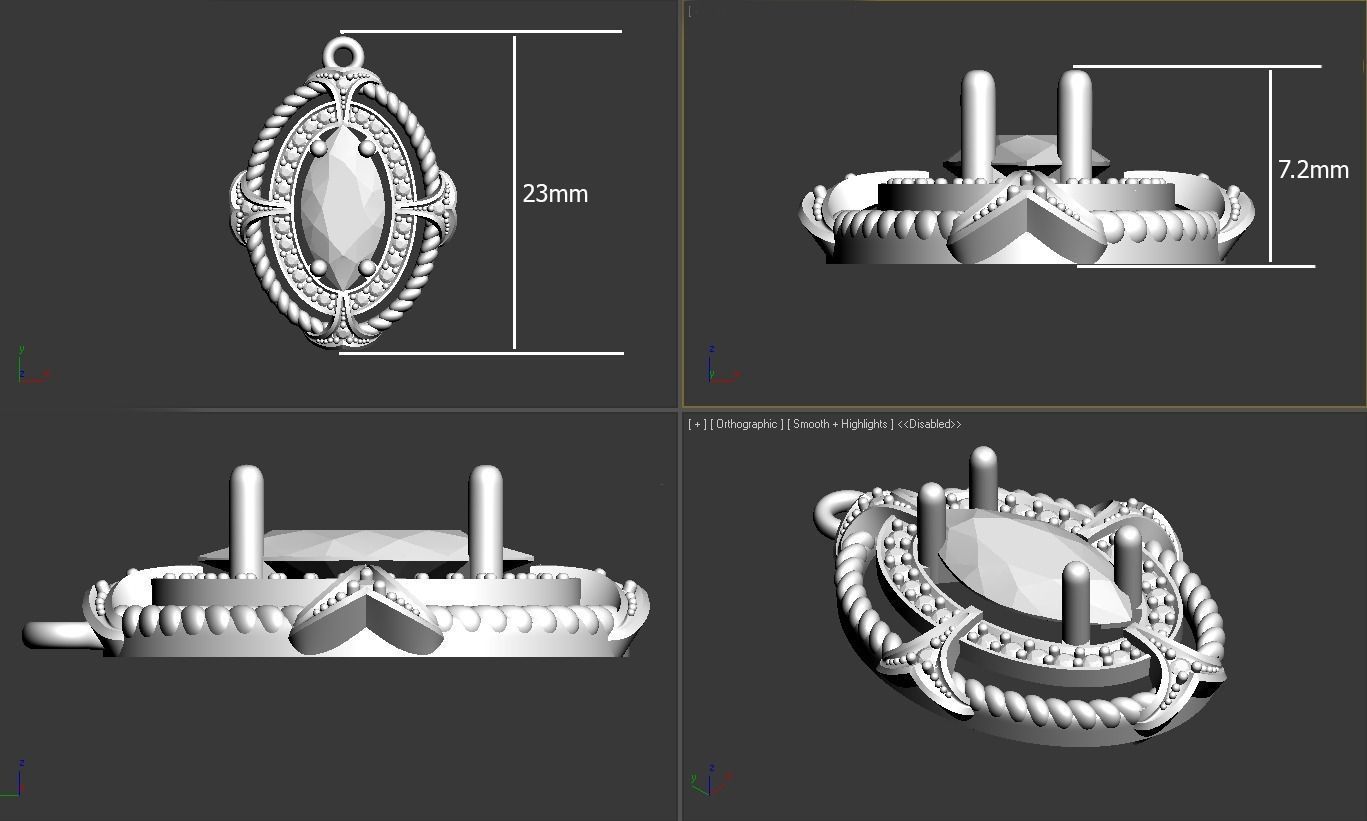 Pendant Big marquise STL 3D print model_3