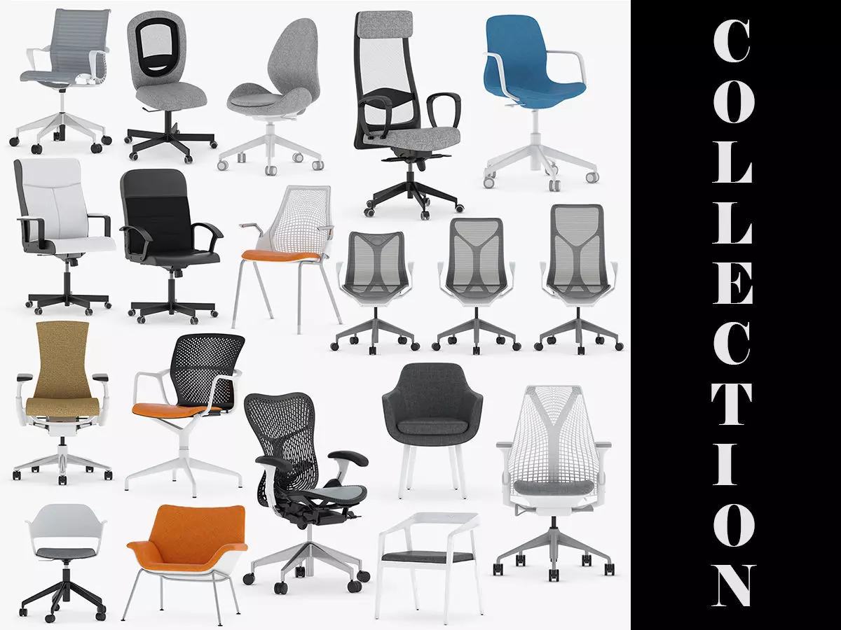 17 Office Chairs Collection 3D model_0