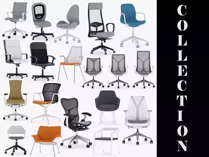 17 Office Chairs Collection 3D model