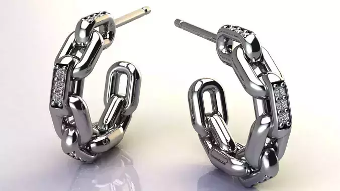 Chain Earring with Diamonds size 15 mm