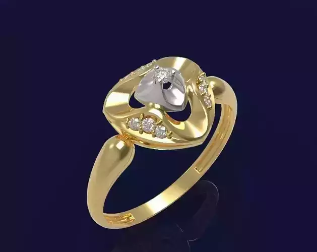 Set 1 - Ring gold with diamond in center 3D print model