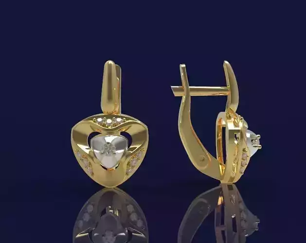 Set 1 - Earring pair of gold earrings with diamonds 3D print model
