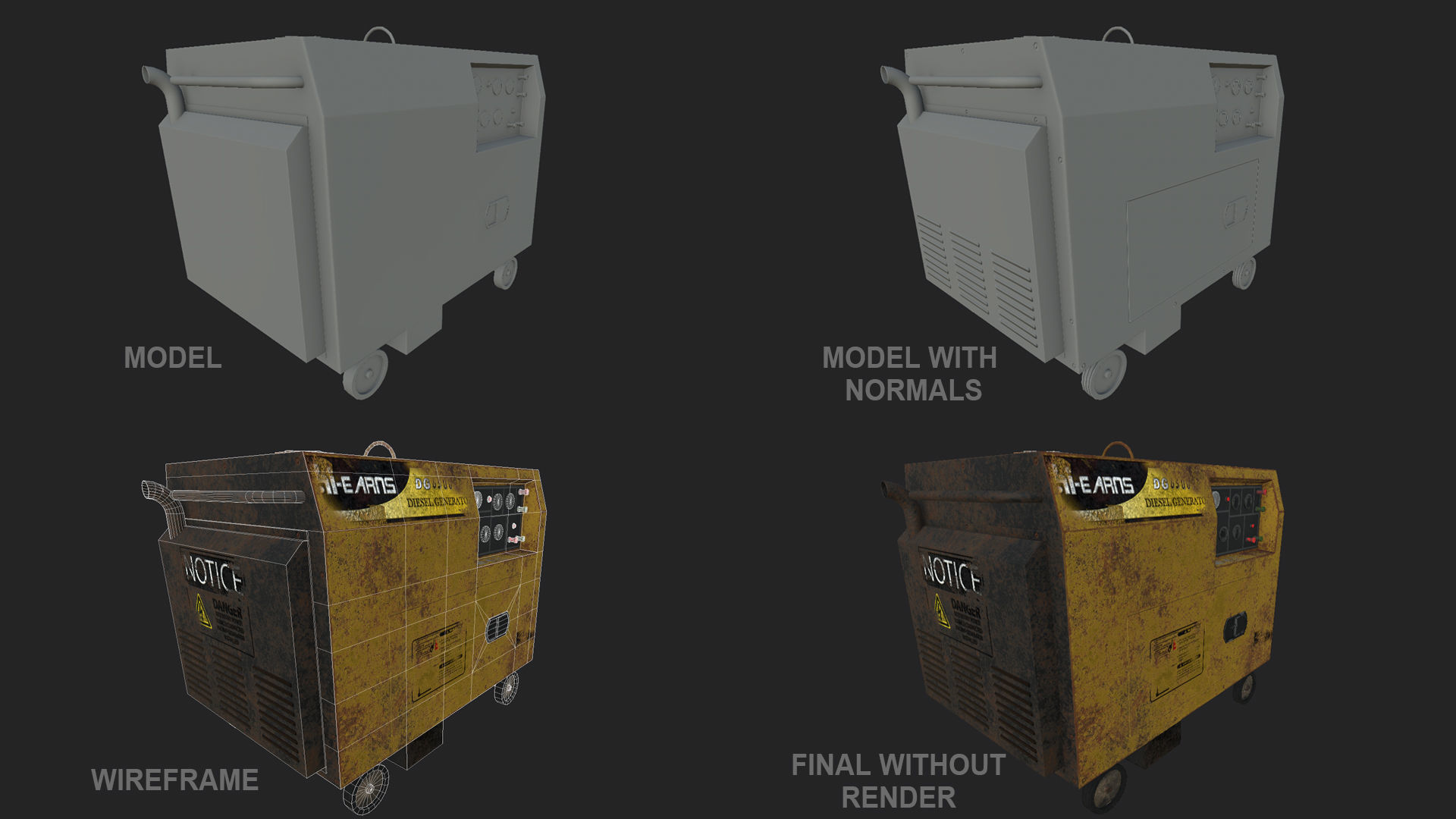 Old Rusted Power Generator Low-poly 3D model_6