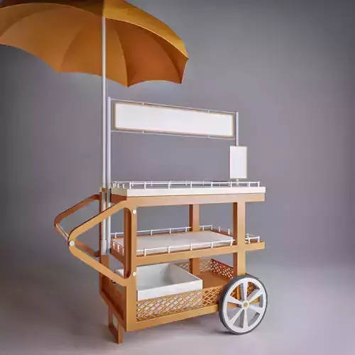 Stand wooden cart with umbrella 3D model