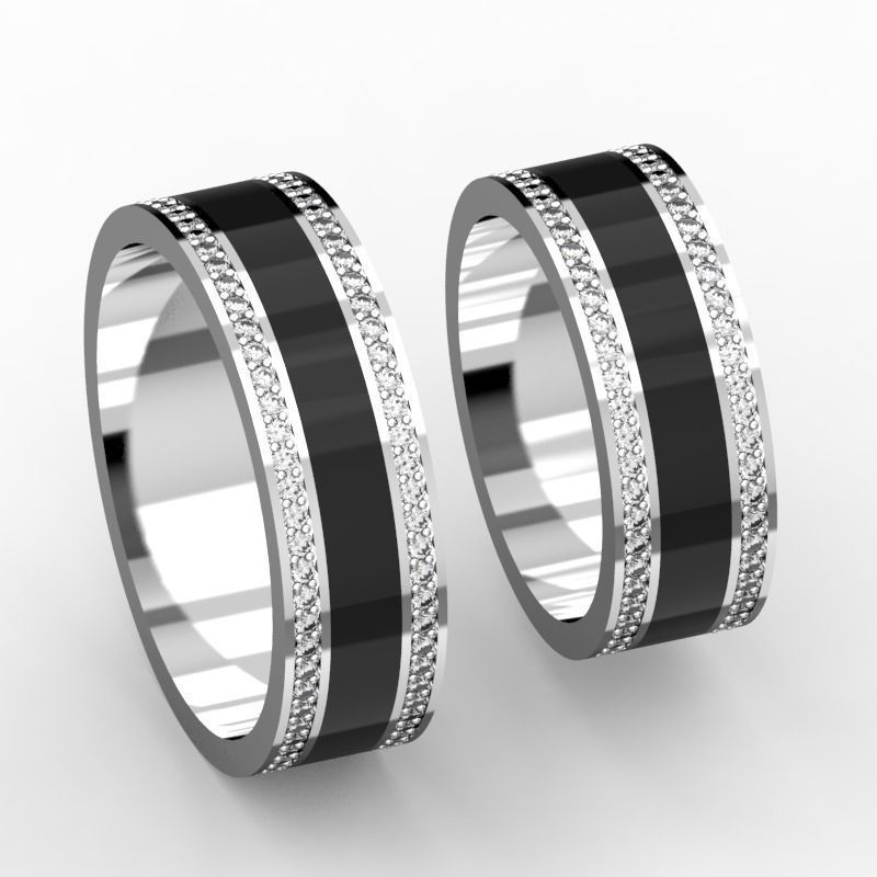 Wedding dands with enamel and diamonds  3D print model_3