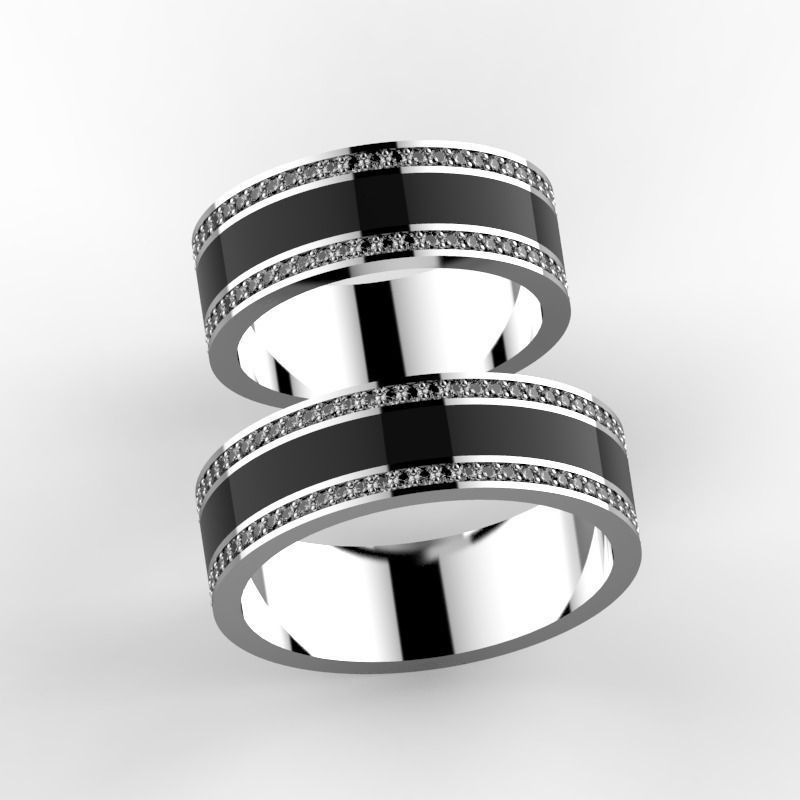 Wedding dands with enamel and diamonds  3D print model_2