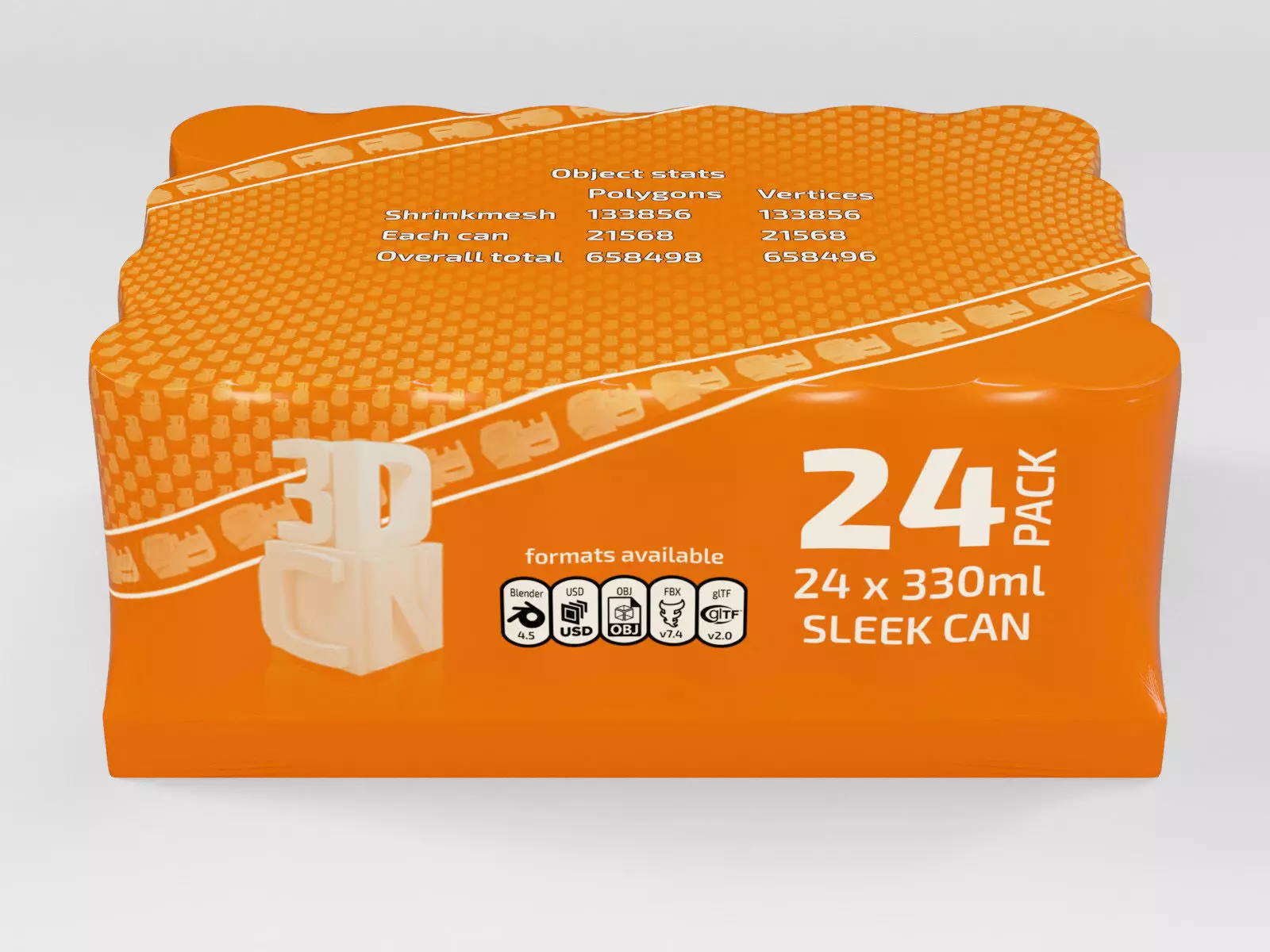 24 pack shrinkwrapped 330ml sleek cans with a card tray base 3D model_2