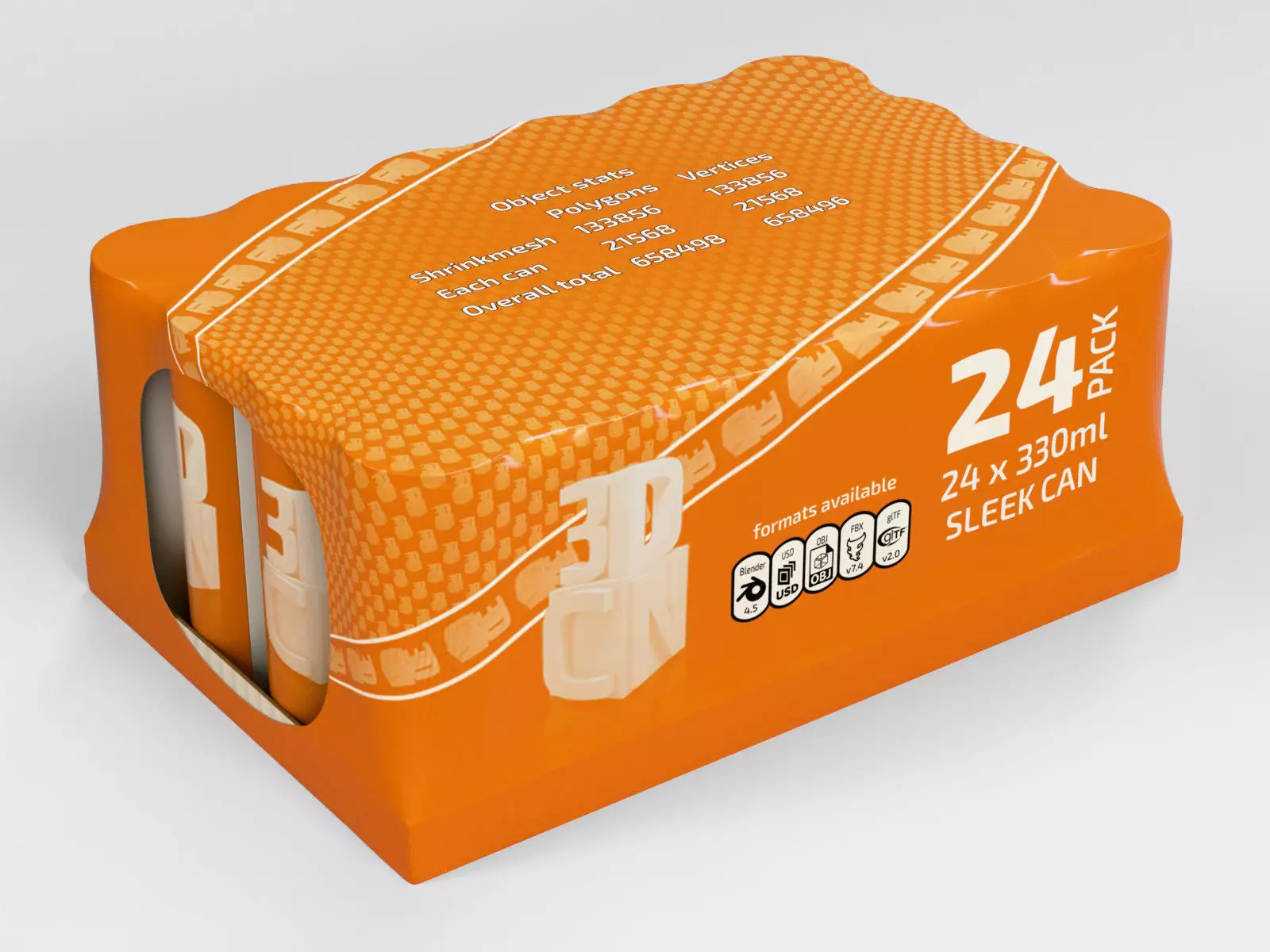 24 pack shrinkwrapped 330ml sleek cans with a card tray base 3D model_0