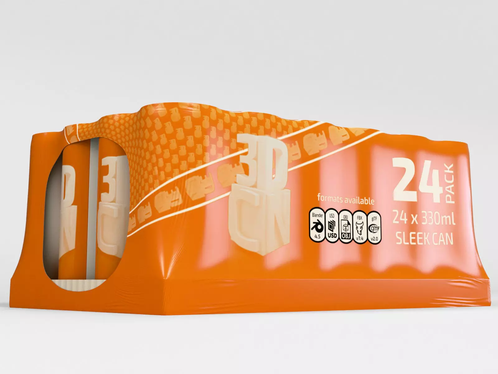 24 pack shrinkwrapped 330ml sleek cans with a card tray base 3D model_8