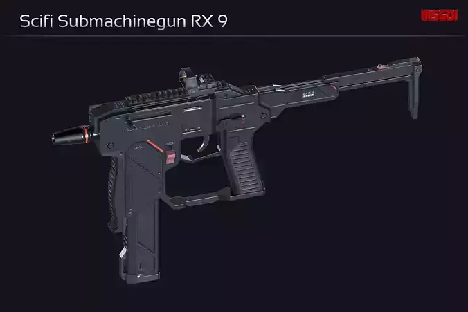 Scifi Submachinegun RX 9 Low-poly 3D model