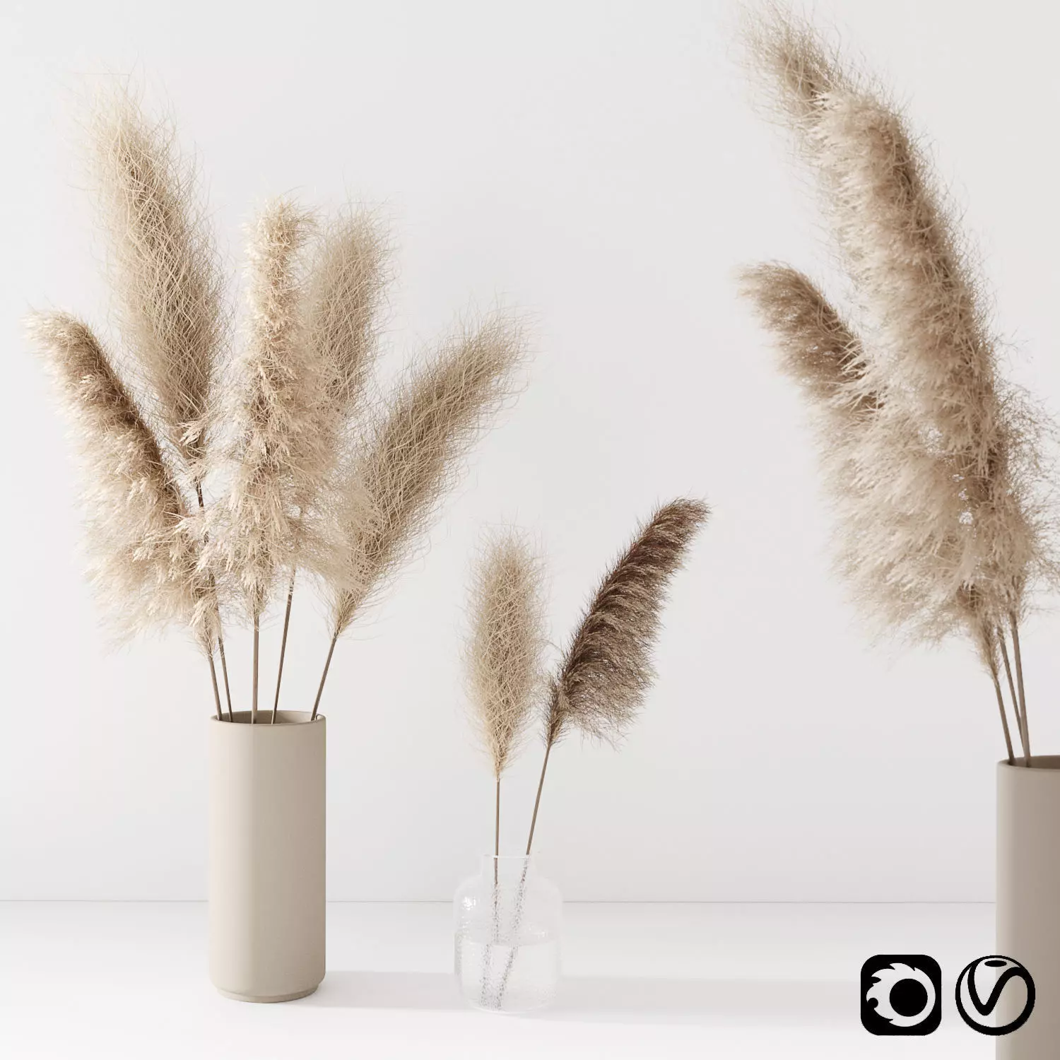 Set of pampas in vase 3D model_0