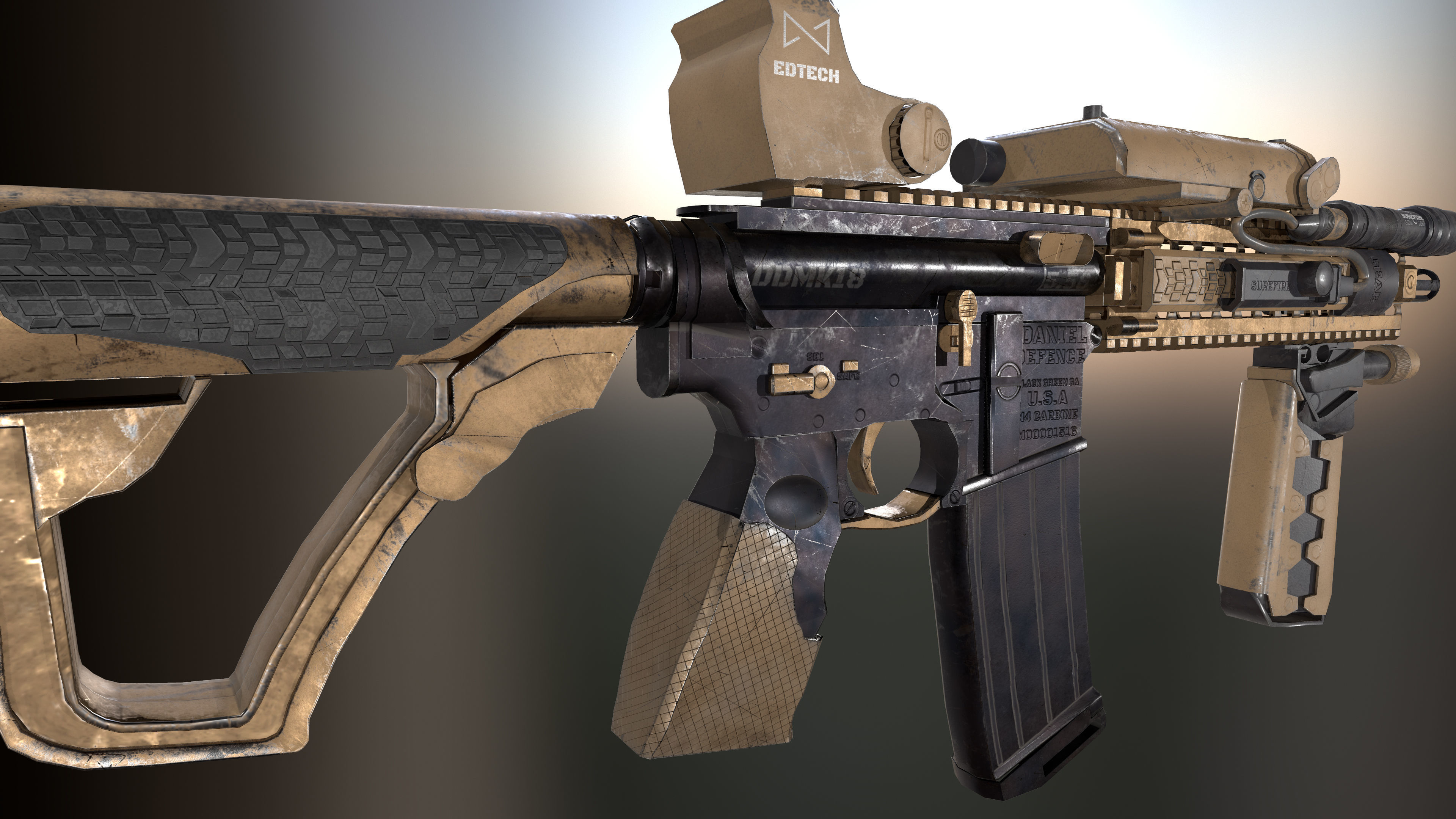 Daniel Defense MK18 GUN   Low poly Game Ready 3D Model Free low-poly 3D model_6