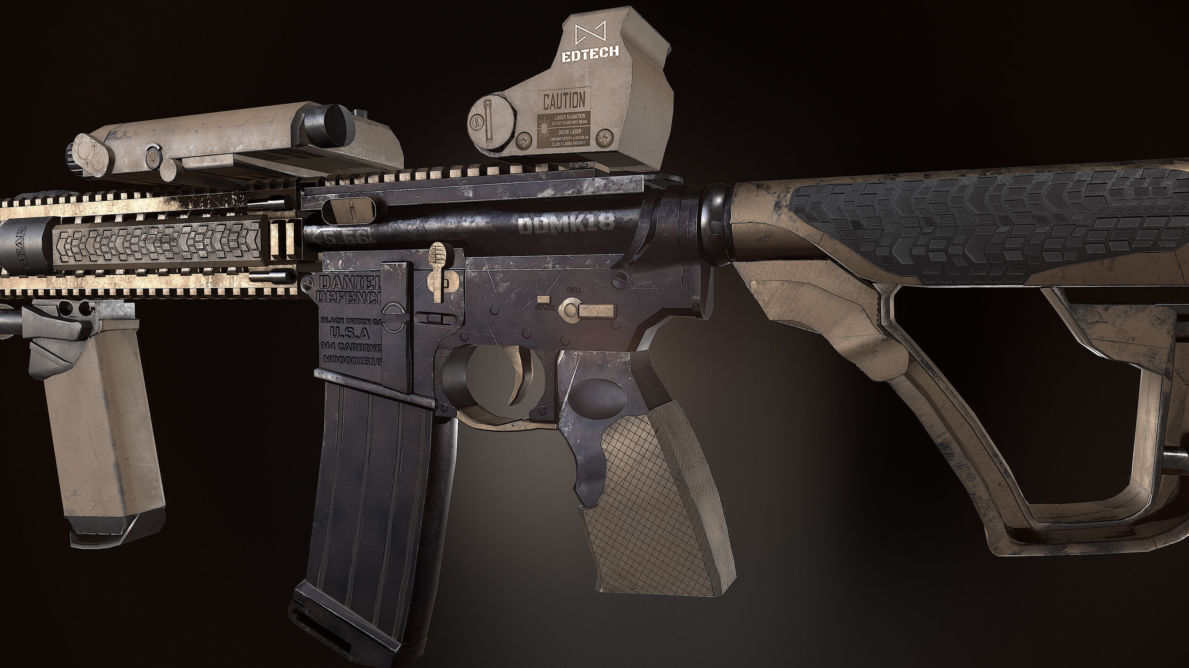 Daniel Defense MK18 GUN   Low poly Game Ready 3D Model Free low-poly 3D model_5