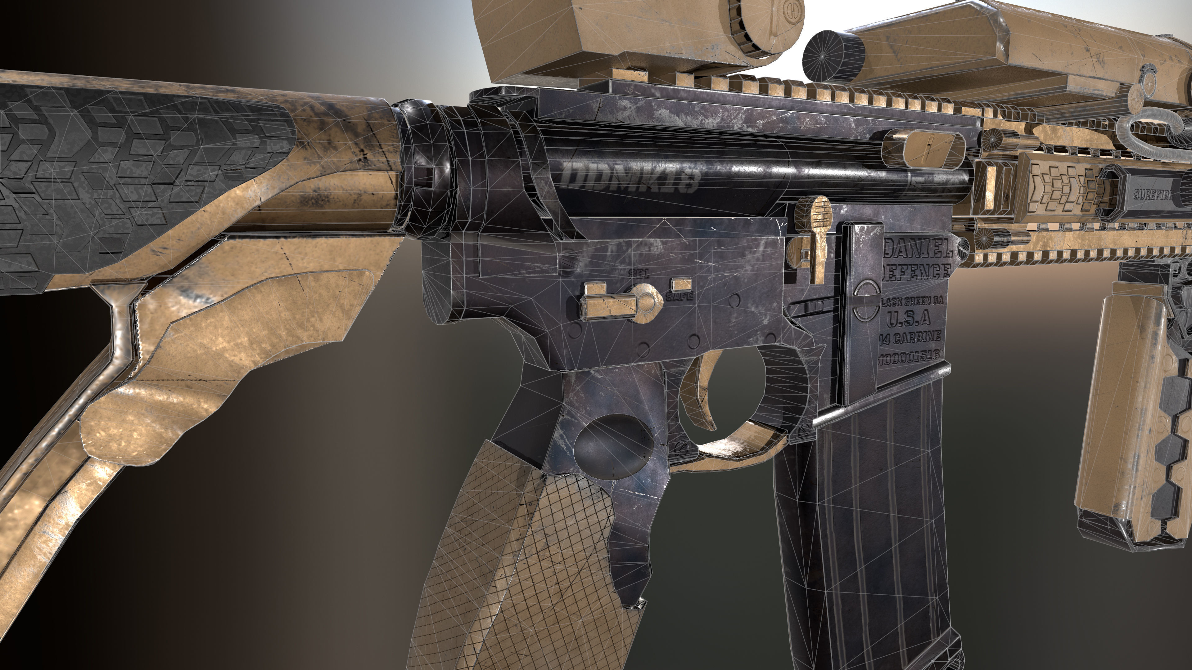 Daniel Defense MK18 GUN   Low poly Game Ready 3D Model Free low-poly 3D model_7