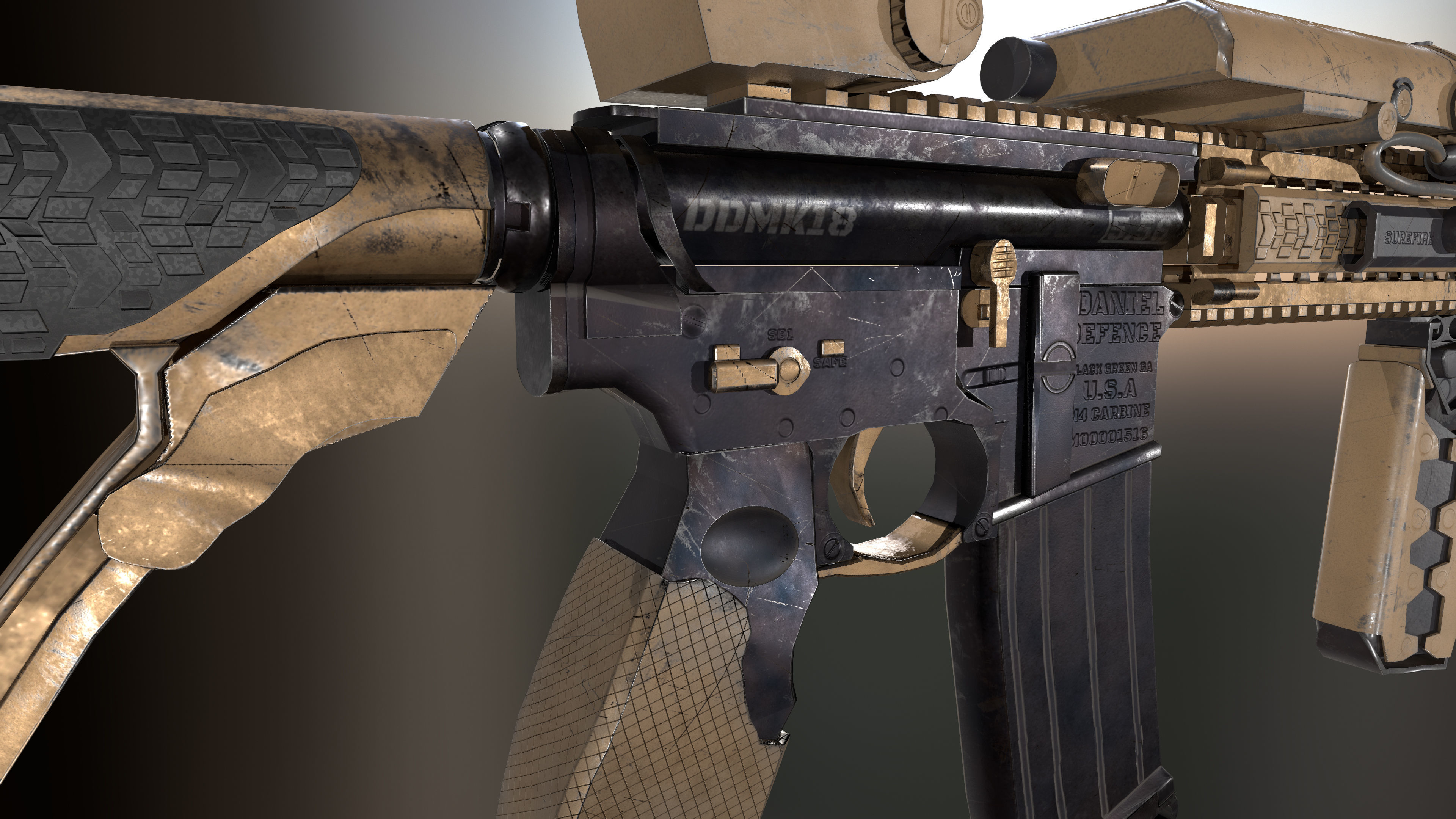 Daniel Defense MK18 GUN   Low poly Game Ready 3D Model Free low-poly 3D model_8