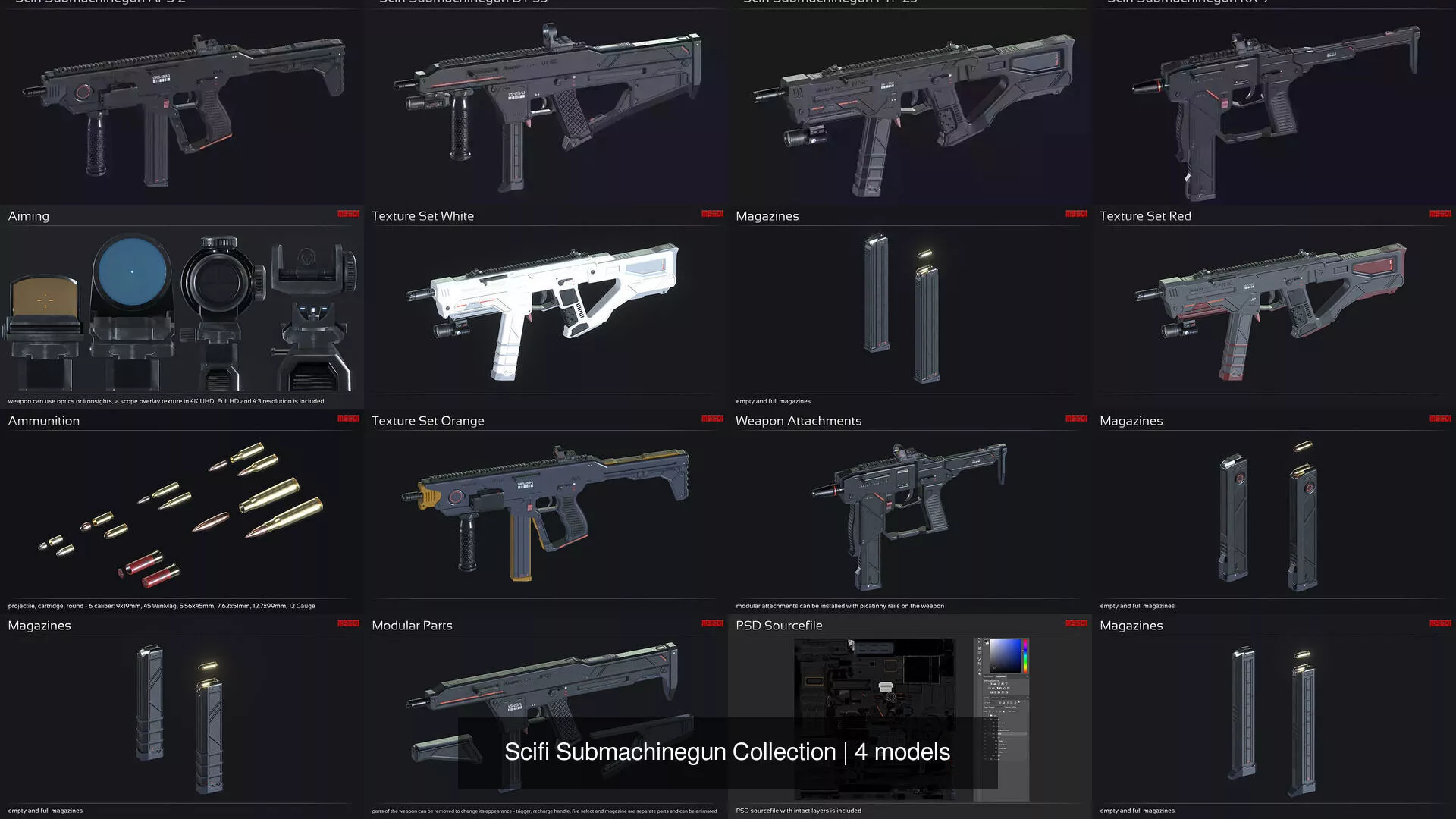 Scifi Submachinegun Collection 3D Model Pack
