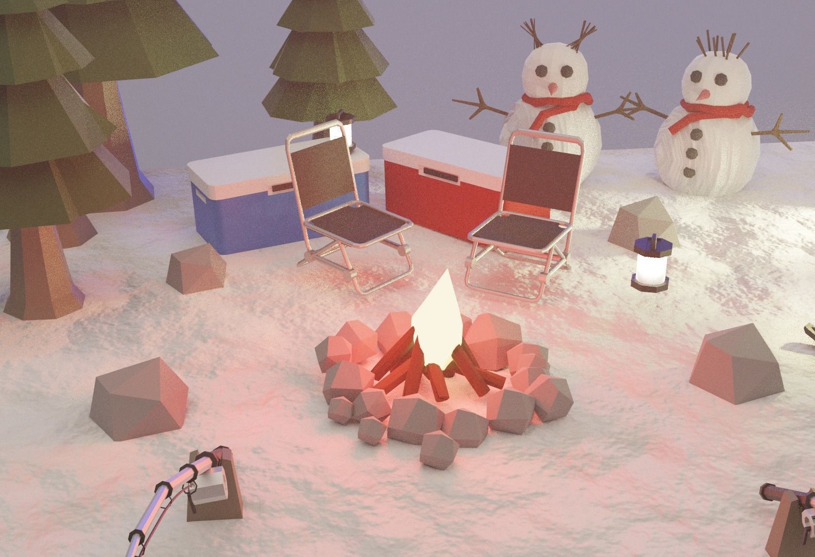 isometric fishing in the ice Low-poly 3D model_1