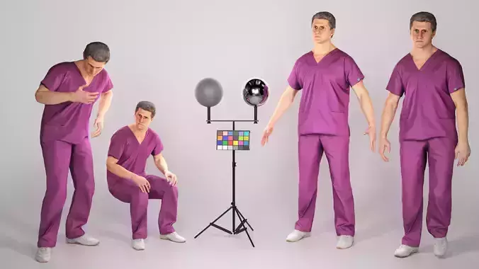 Animated surgeon in violet uniform walking working sitting 83 Low-poly 3D model